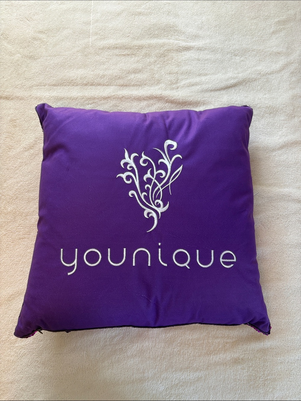 Younique Purple Embroidered Logo Accent Pillow